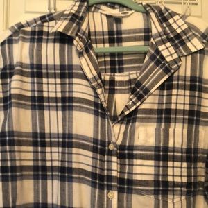 Old Navy Blue Plaid Boyfriend Flannel Shirt Size Large